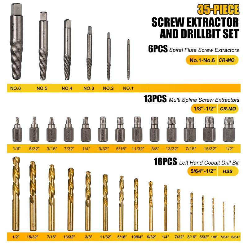 Topec 35-Piece Screw Extractor and Left Hand Drill Bits Set  Easy Out Screw Extractor Set with Reverse Drill Bits  Multi-Spline Extractors for Removing Broken Bolts and Stripped Screws - Image 2